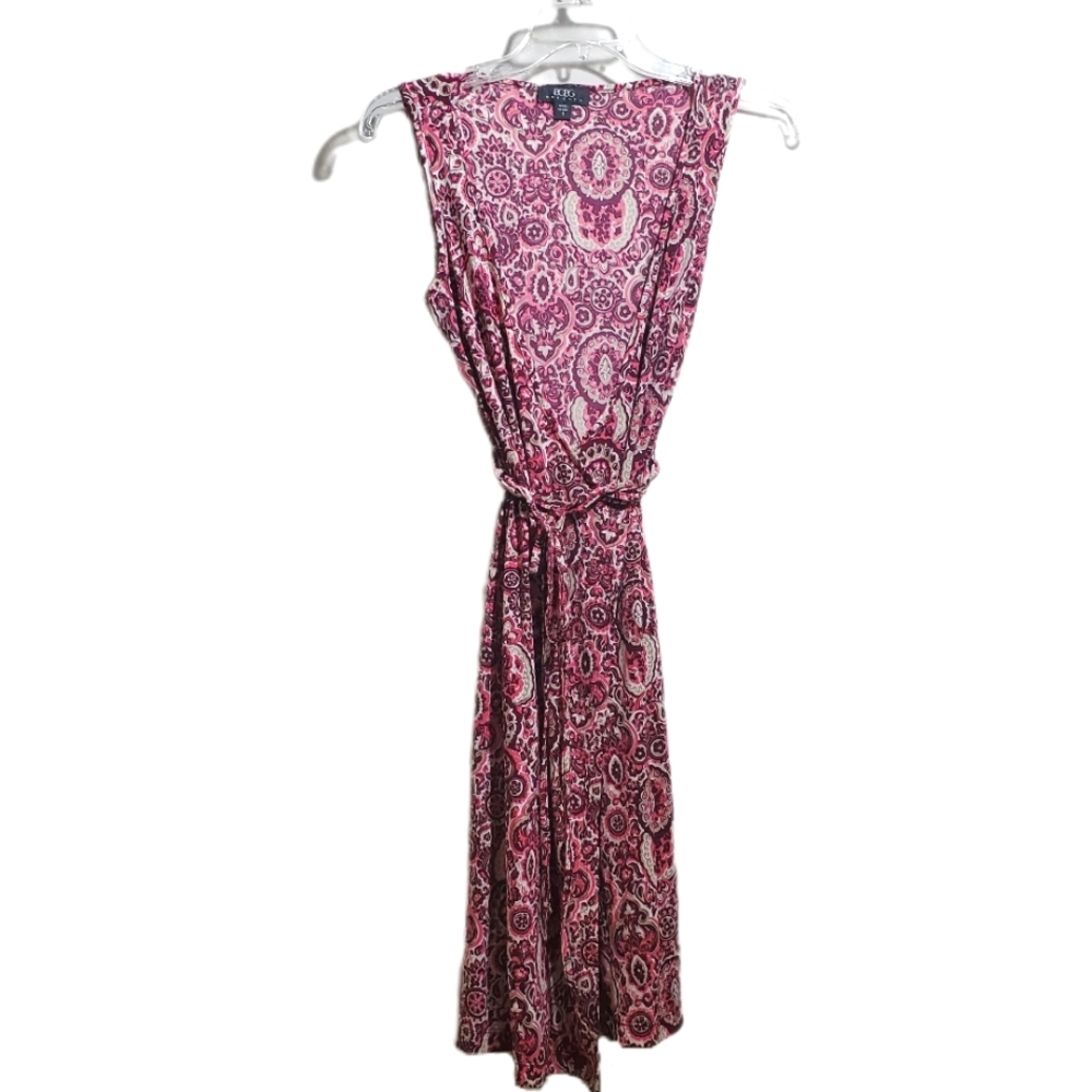 BCBG Sleeveless Wrap Dress Pink Paisley Pattern Knit Size Small Vintage EUC